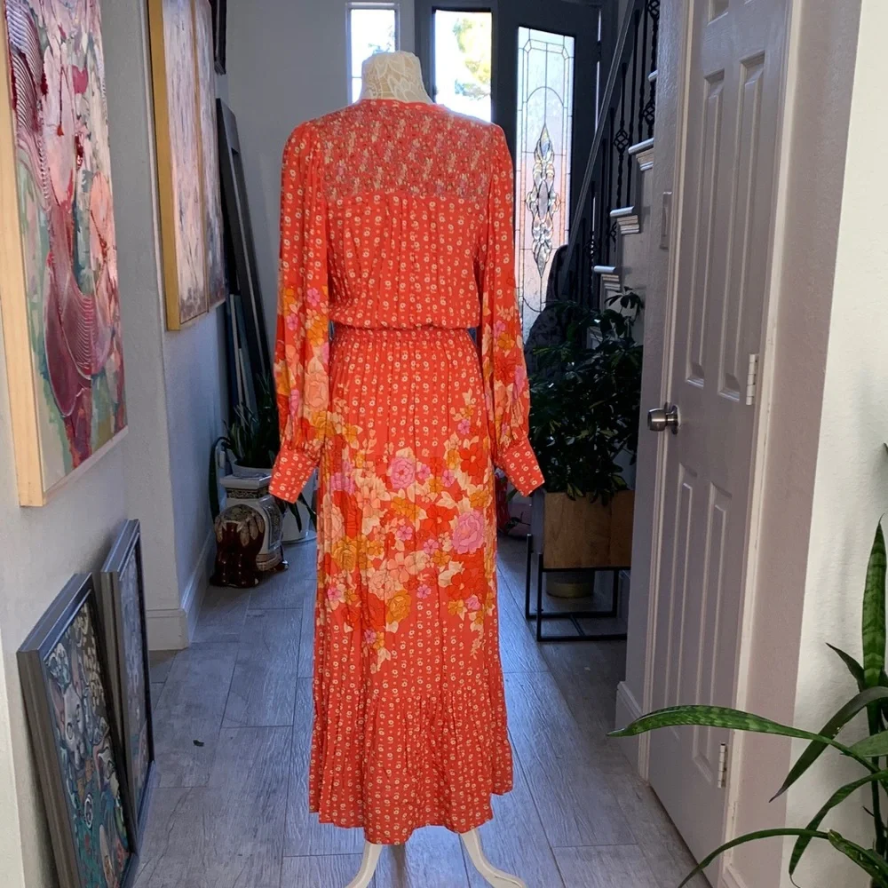 Spell Yellow Rose Gown Desert Rose Floral Button-Front Maxi Dress - Sz Small - Picture 8 of 13